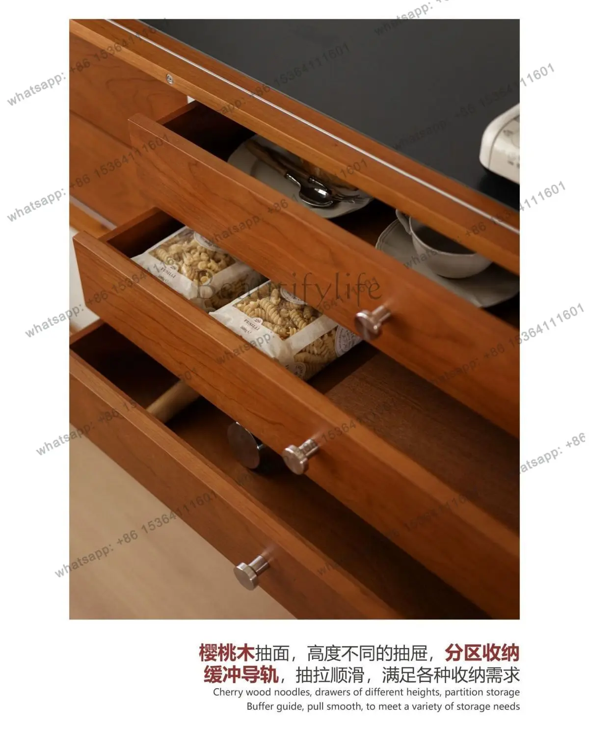LJY premium bucket cabinet integrated against the wall kitchen solid wood dining side cabinet storage