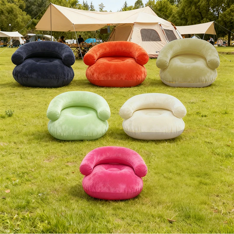Modern home folding PVC flocked U-shaped inflatable recliner or lazy sofa for bedroom, hospital and outdoor use