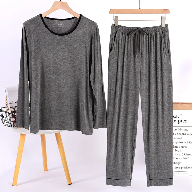 L-4XL Pijamas De Hombre Casual Modal Men Pajamas Set Spring Autumn Winter Home Clothing Large Size Sleepwear Pyjamas Man Suit
