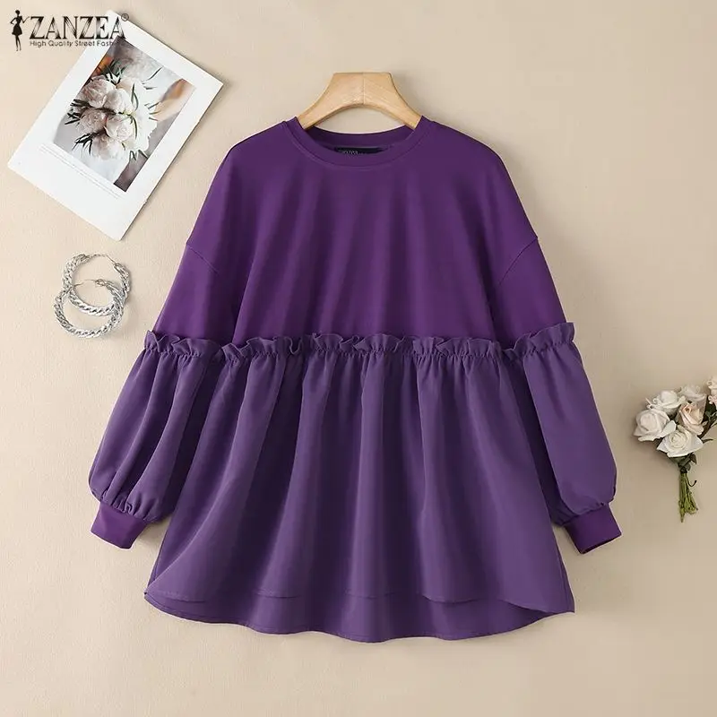 

2026 ZANZEA Весенне-осенняя модная женская блузка с длинными рукавами-фонариками, элегантный топ с оборками для работы, повседневная блузка в стиле пэчворк для женщин