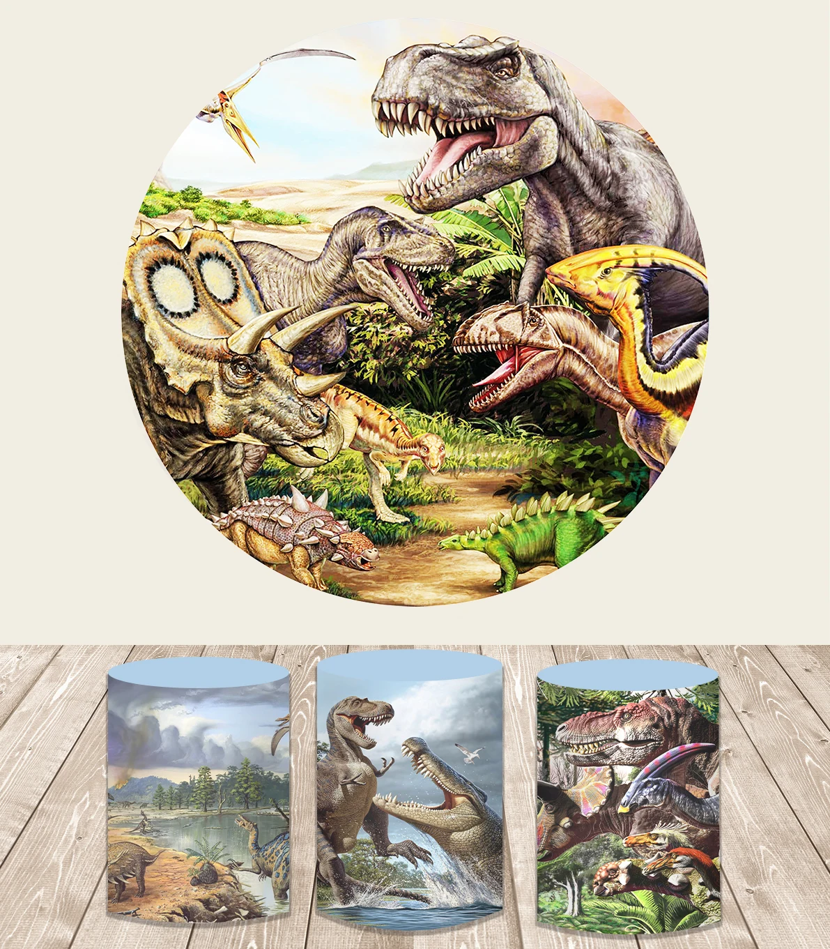 Runde Kreis Jurassic Welt Hintergrund Fotografie Studio für Geburtstag Junge Anpassen Foto Kulissen Dinosaurier Party Dekorationen