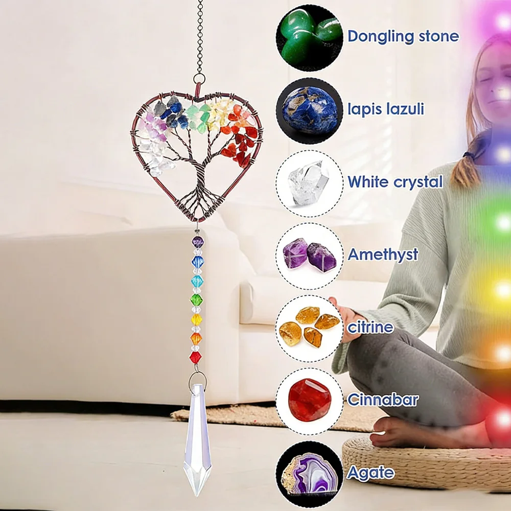 Crystal Sun Catcher Tree of Life Pendant Rainbow Maker |Car Hanging Ornament Wind Chime Pendant
