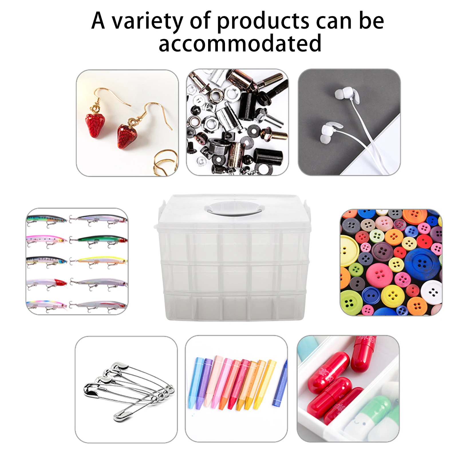 3 Tier Sundries Organizer Box Detachable 30 Grids Large Capacity Storage Case Stackable Multifunction for Home Storage