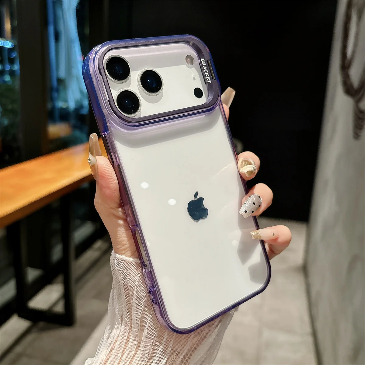 Transparente Hartschalen-Handyhülle für iPhone 18 17 Air 16 15 Plus 14 13 12 Pro Max mit Metallhalterung, Stoßfeste Schutzhülle – Detail 2