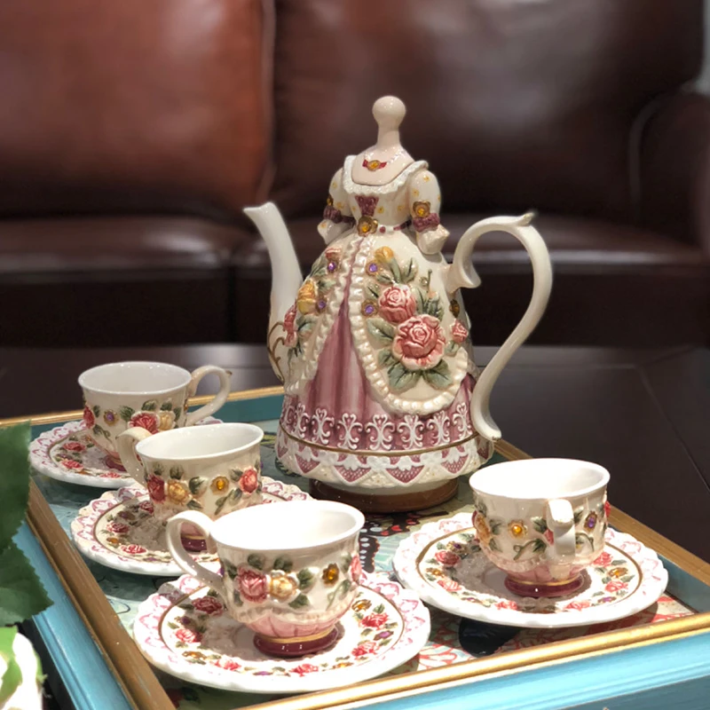 

Ceramic European coffee cup tray set, teapot romantic home afternoon tea tea set
