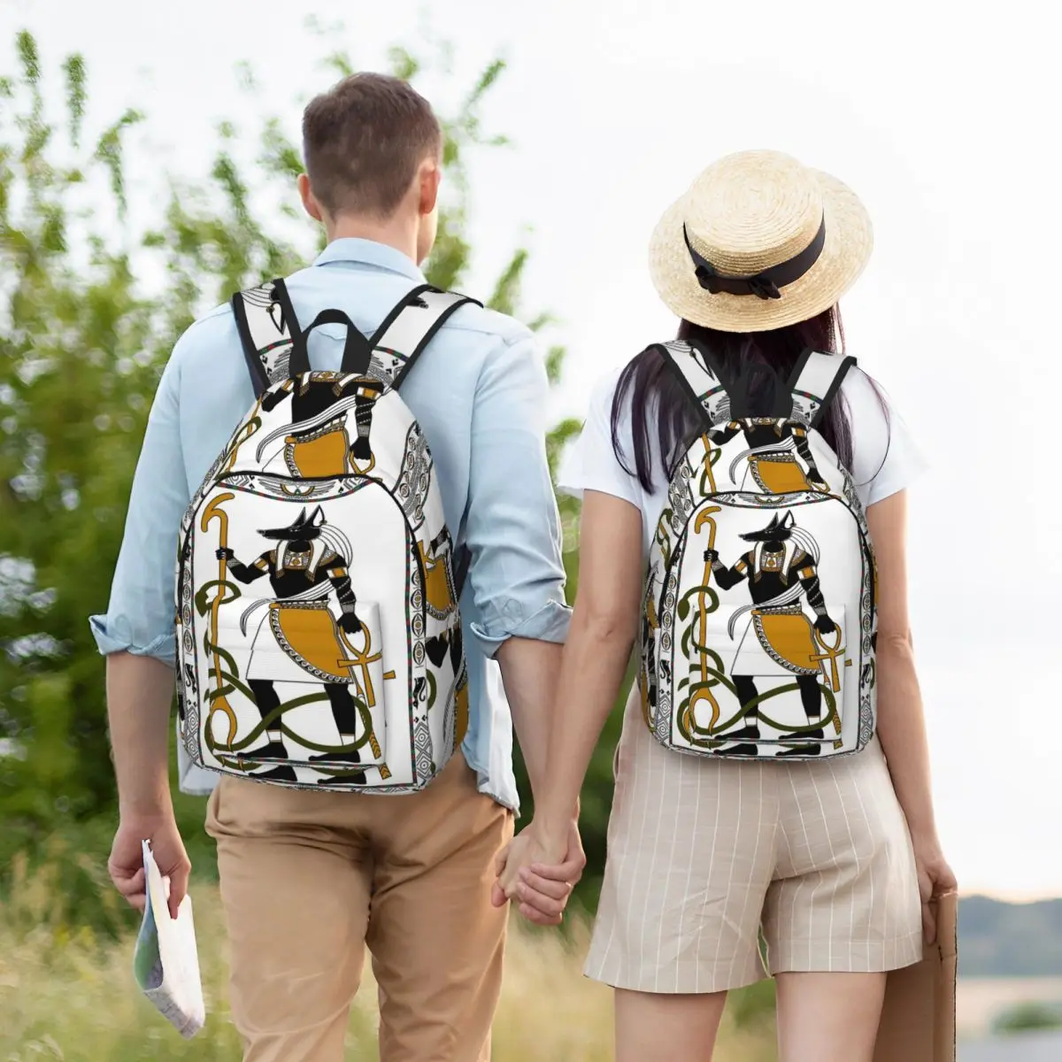 

Anubis - Black, White And Gold - Egyptian Art Backpack Student BookBag Children School Bag Computer Shoulder Bags for Boys Girls