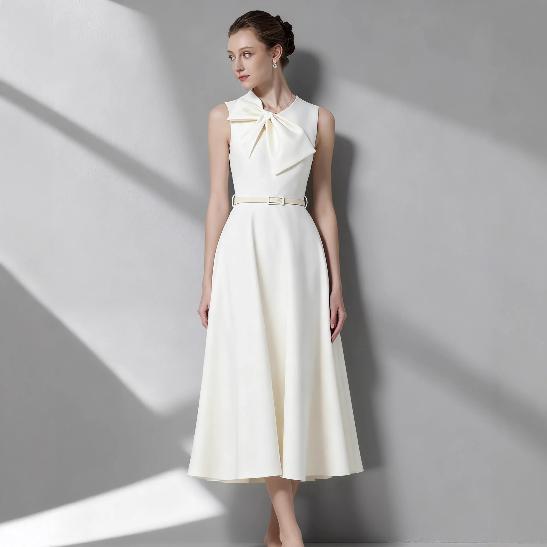 Abito con scollo a V color albicocca Abito da donna senza maniche elegante a vita alta Abiti aderenti Design da passerella Abbigliamento vintage Lady Party