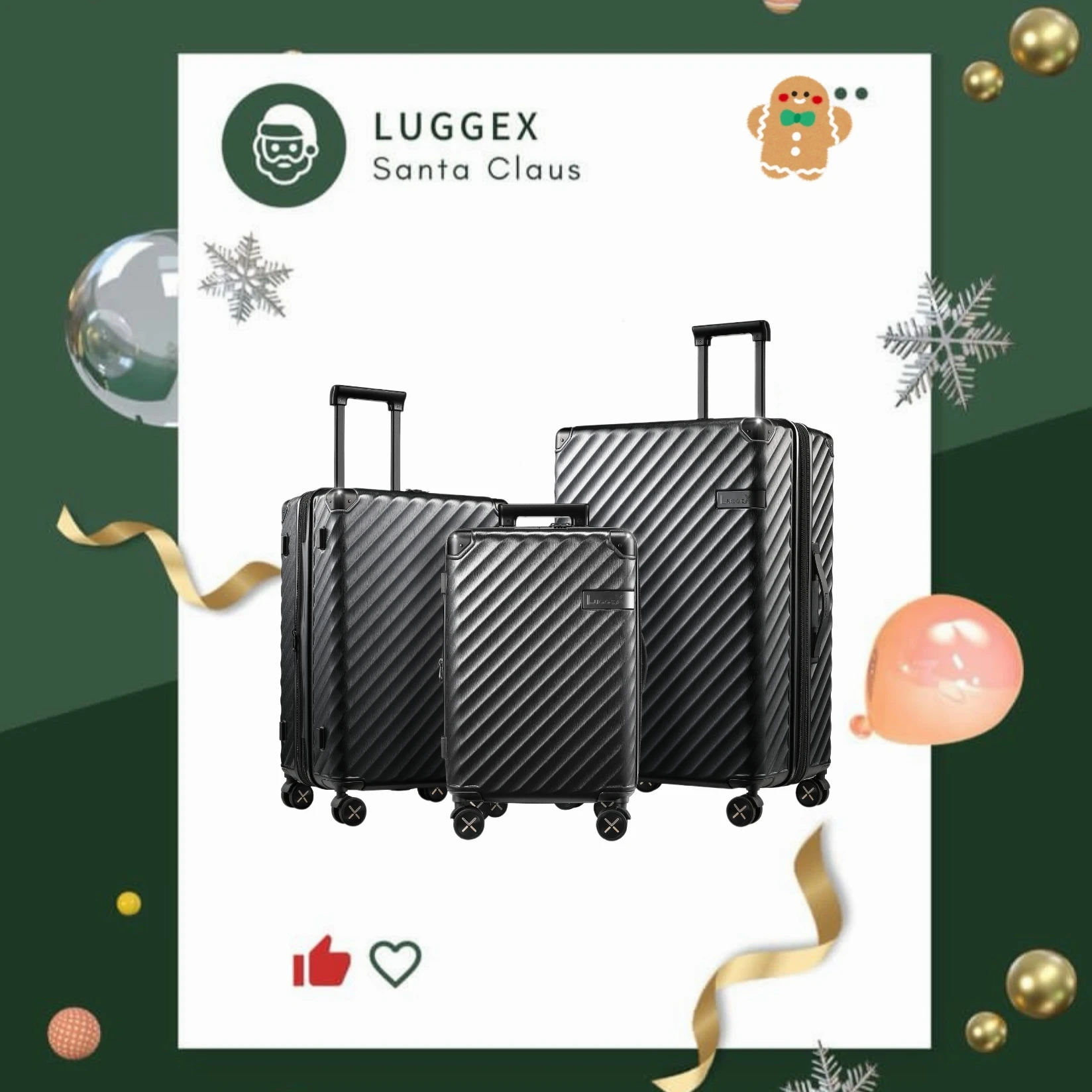 3pcs LUGGEX Luggage with Spinner Wheels - Polycarbonate Expandable Hard Shell Suitcase, 3-Piece Set(20/24/28), Shadow Black