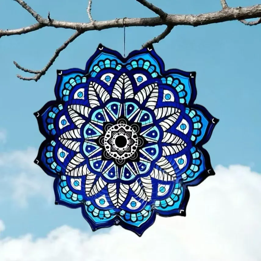 Wind Spinner Yard Art Garden Decor 3D Metal Sculptures Kinetic Hanging Whirligigs Mandala Decorations Backyard Outside Ornaments