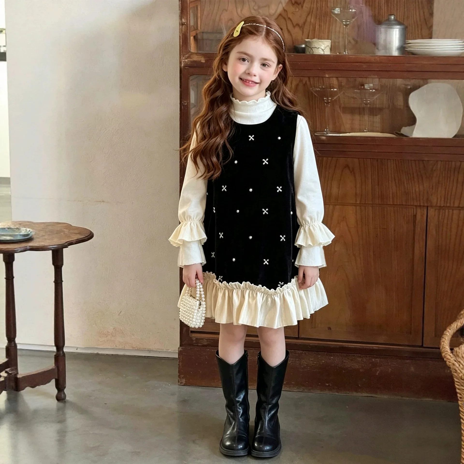 Girls' Little Fragrant Style Dress Set Autumn New Children's Long Sleeve A-line Skirt Girls' Long Skirt Two Piece Set