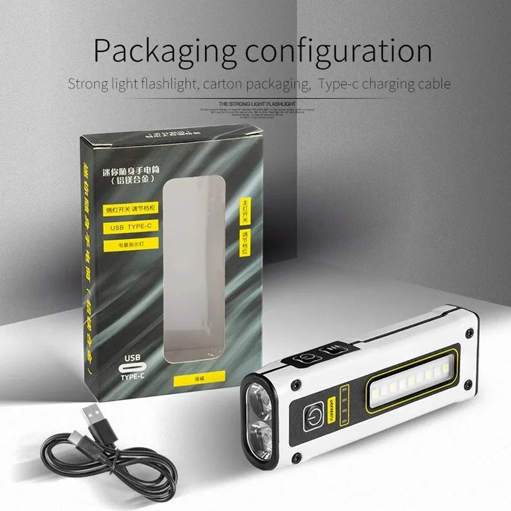 ไฟฉาย USB รายการป้องกันส่วนบุคคลแบบชาร์จไฟได้ทรงพลังเป็นพิเศษ ไฟฉายที่แข็งแกร่งมาก Power Bank อุปกรณ์ป้องกันตัวเอง LED สูง