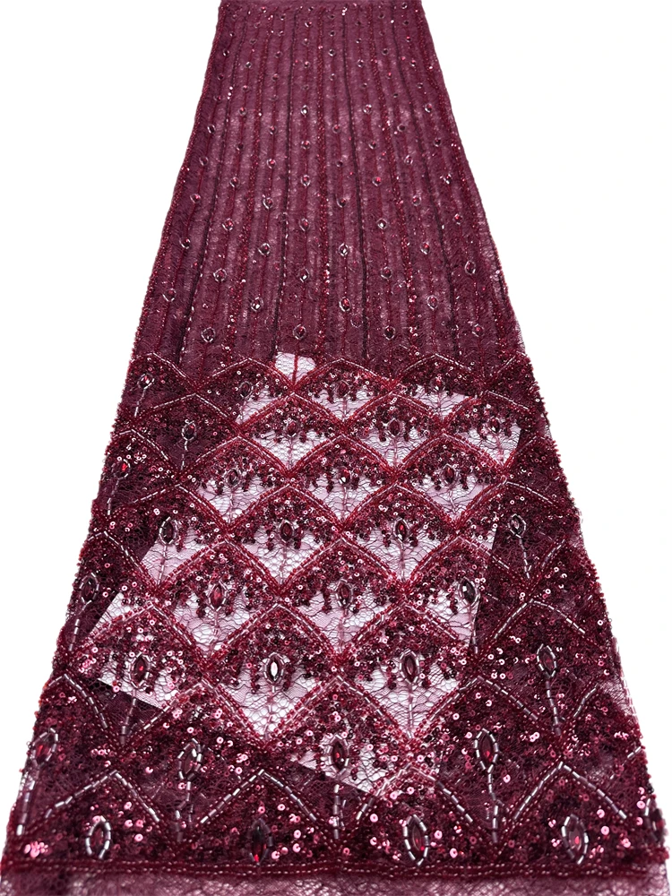 

New Handmads Beads 2026 High Quality Sequins African Lace Fabric Stones French Nigerian Lace Fabric For Dress Sewing Women Party