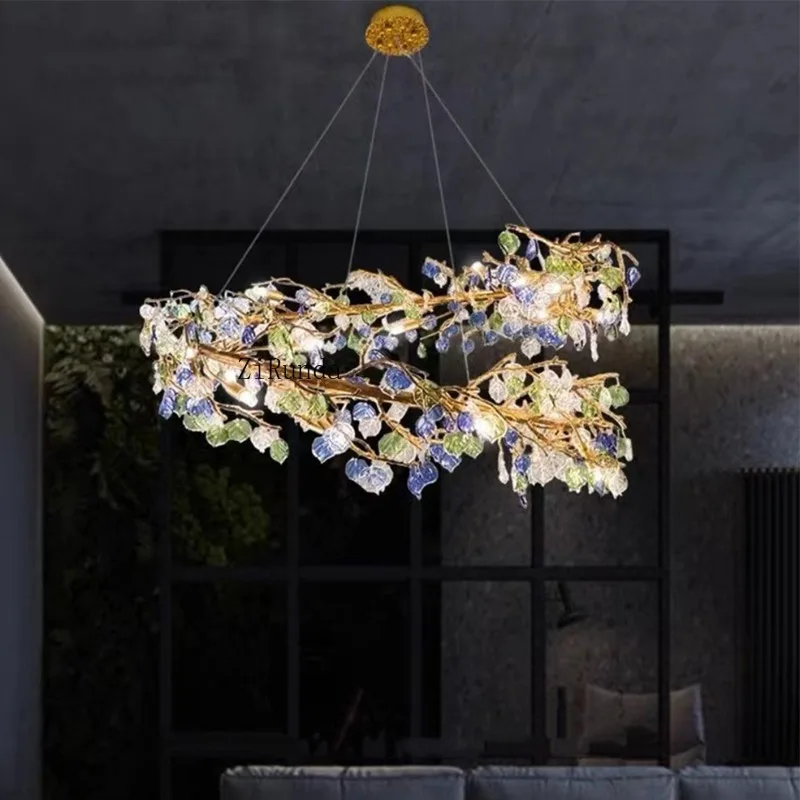 Moderne blauwe glazen kroonluchter Scandinavische kroonluchter eetkamerlamp