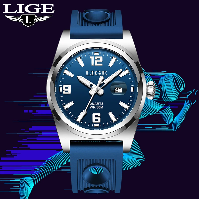 LIGE Fashion Luxury Quartz Men Watch Waterproof Casual Sports Military Silicone Luminous Wristwatch Calendar Clocks Reloj Hombre