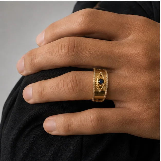 Oura Ring Cover Compatible with Oura Ring 4 5 18K Gold Plated Zircon Evil Eye Smart Ring Protector Guard Jewelry for Men Women