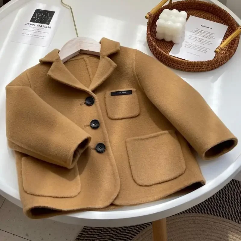 Suit double-sided cashmere boys  girls autumn  winter short woolen foreign style coat casual coat children's coat  wear outside