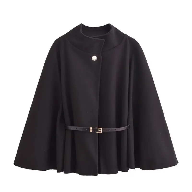 

2024 Winter New Women's Faion Design Batwing Sve Waist Cinched Belted Coat Matching Waist Belt Versatile Outerwear