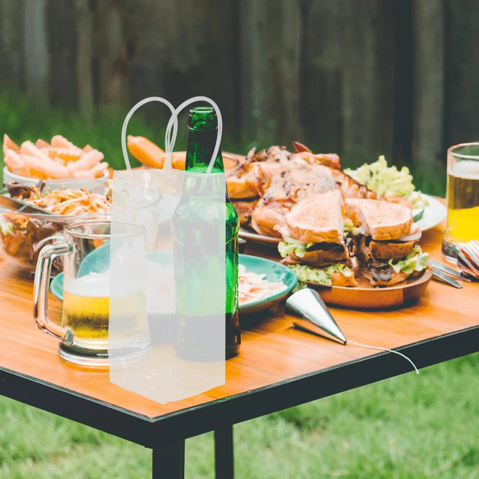 5Pcs Clear Cooler Bag Set Wine Bottle Chiller Foldable Portable Ice Bucket Bag for Sparkling Wine Beer Beverages on