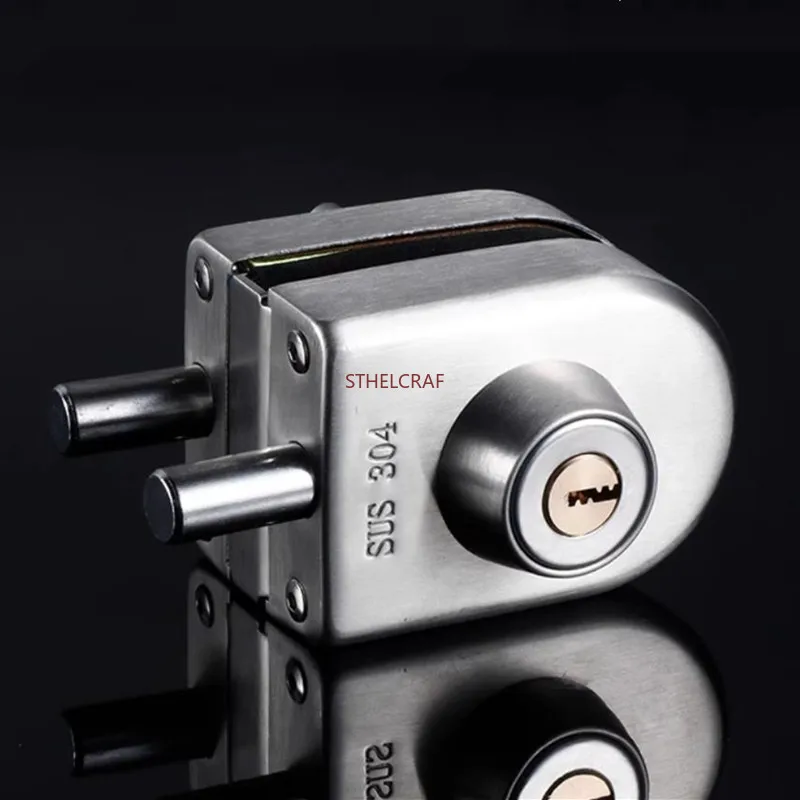 

1set Frameless Glass Door Lock Store Sliding Glass Hole-free Floor Lock Stainless Steel Latch Office Glass Door Lock with Key