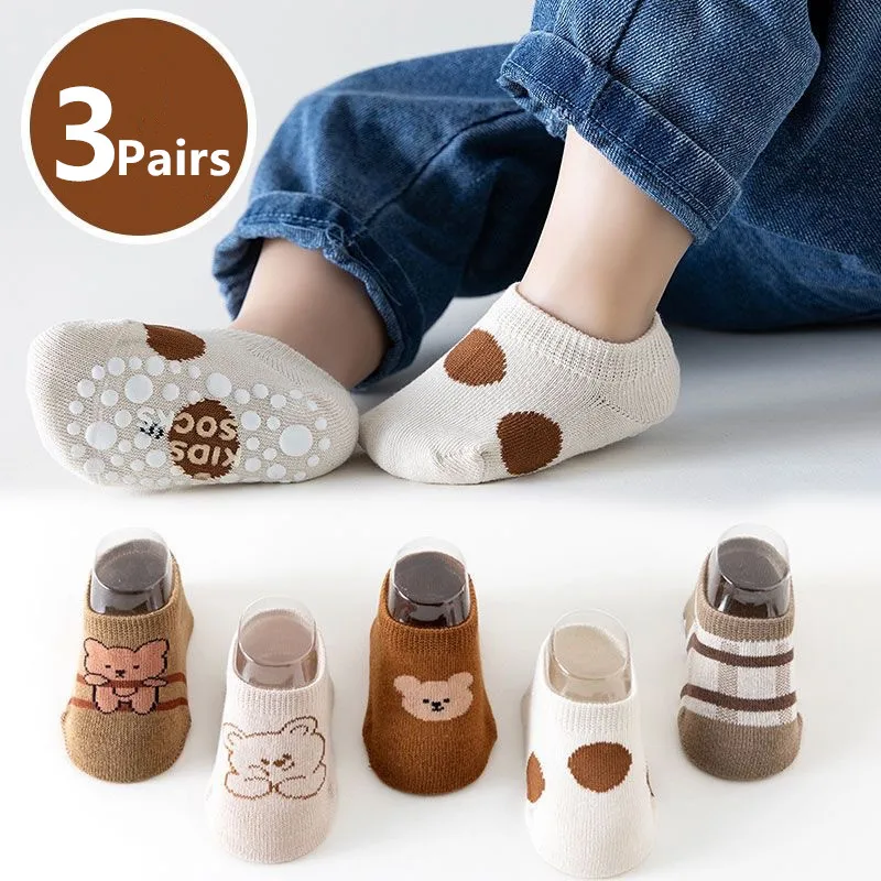 3Pairs/Lot Baby Floor Socks Cute Cartoon Short Cotton Bear Socks Toddler Anti Slip Kawaii Unisex Sock For 0-5Yrs Kids Girls Boys