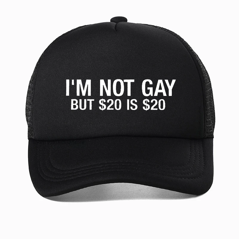 

funny I'm Not Gay But 20 is 20 Print Baseball Cap fashion Adjustable Unisex Hip hop hat For Summer Mesh Breathable Snapback hats