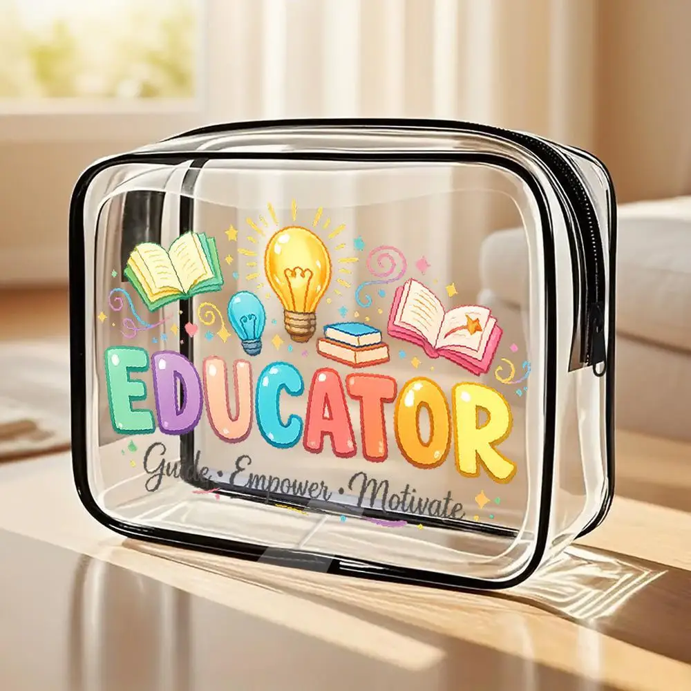 Cosmetic Bag Light Bulb Open Books Clear PVC Cosmetic Bag Kawaii Cartoon Colorful Design Zippered Portable Travel Toiletry Orga