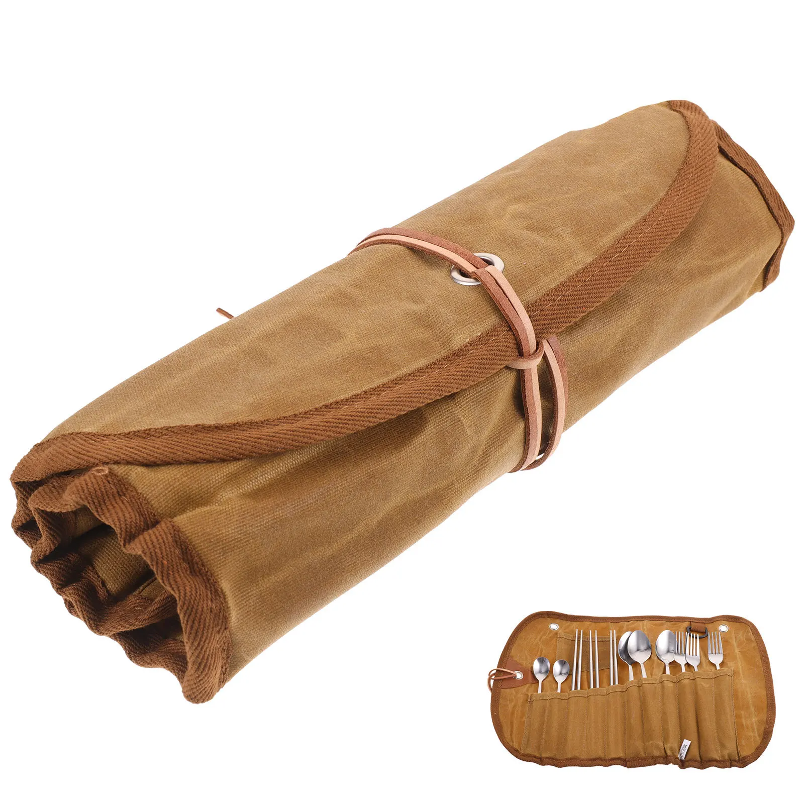 مجموعة واحدة من أدوات المائدة للتخييم، حقيبة أواني طعام مدمجة، مقصورات مدمجة لسهولة التخزين والأنشطة الخارجية والسفر والمطبخ