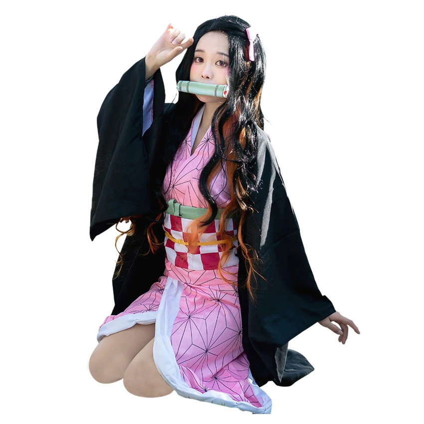 

Kamado Nezuko Demon Slayer Cosplay Anime Figure Haori Clothes Dress Halloween Costume for Women Japanese Maid Kimono Adult Suits