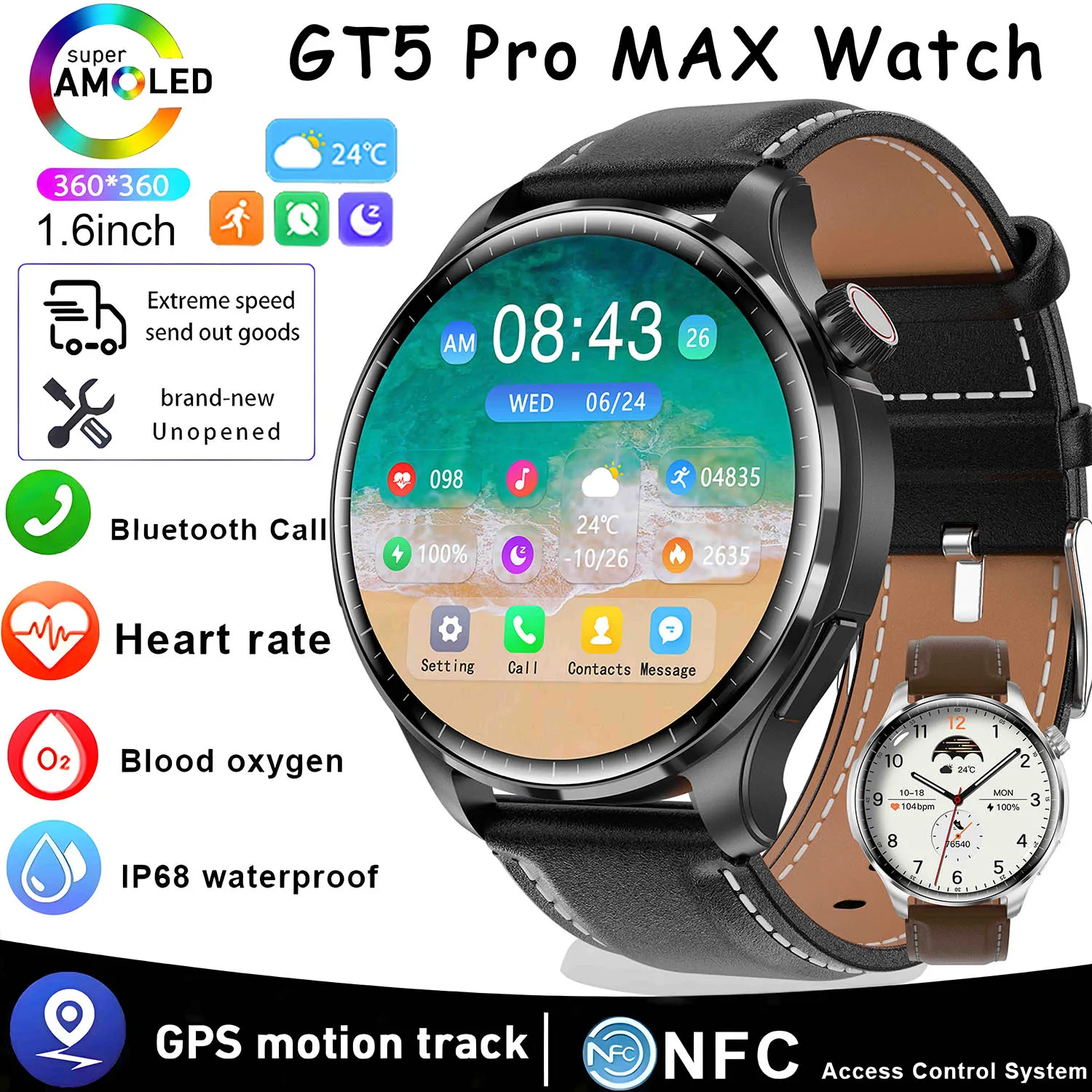 Huawei-reloj inteligente GT5 Pro Max para hombre, pulsera con Pantalla AMOLED, GPS, rastreador deportivo, NFC, Bluetooth, llamadas, azúcar en