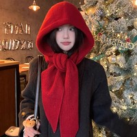 Korean VersionY2K Hood Scarf One-piece Thick and Warm Hooded Scarf Versatile Winter Student Accessories Woven Hat Christmas Gift