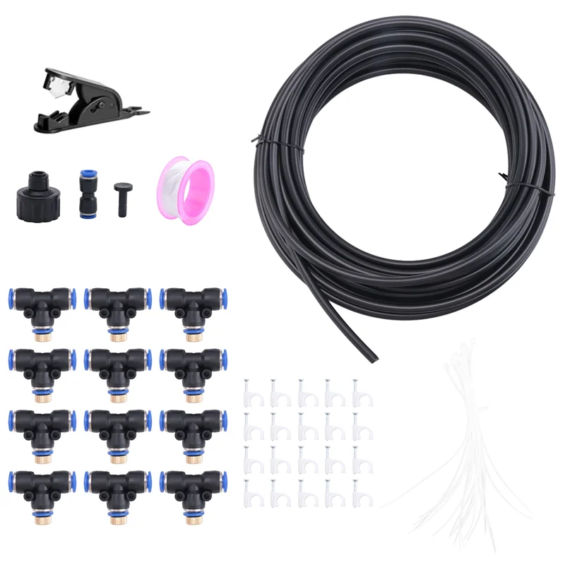 Sistema di nebulizzazione Sistema di nebulizzazione Sistema di nebulizzazione fai da te 33 FT (10M) Linea di nebulizzazione + 12 ugelli di nebulizzazione in ottone per trampolino da giardino con parco acquatico da patio