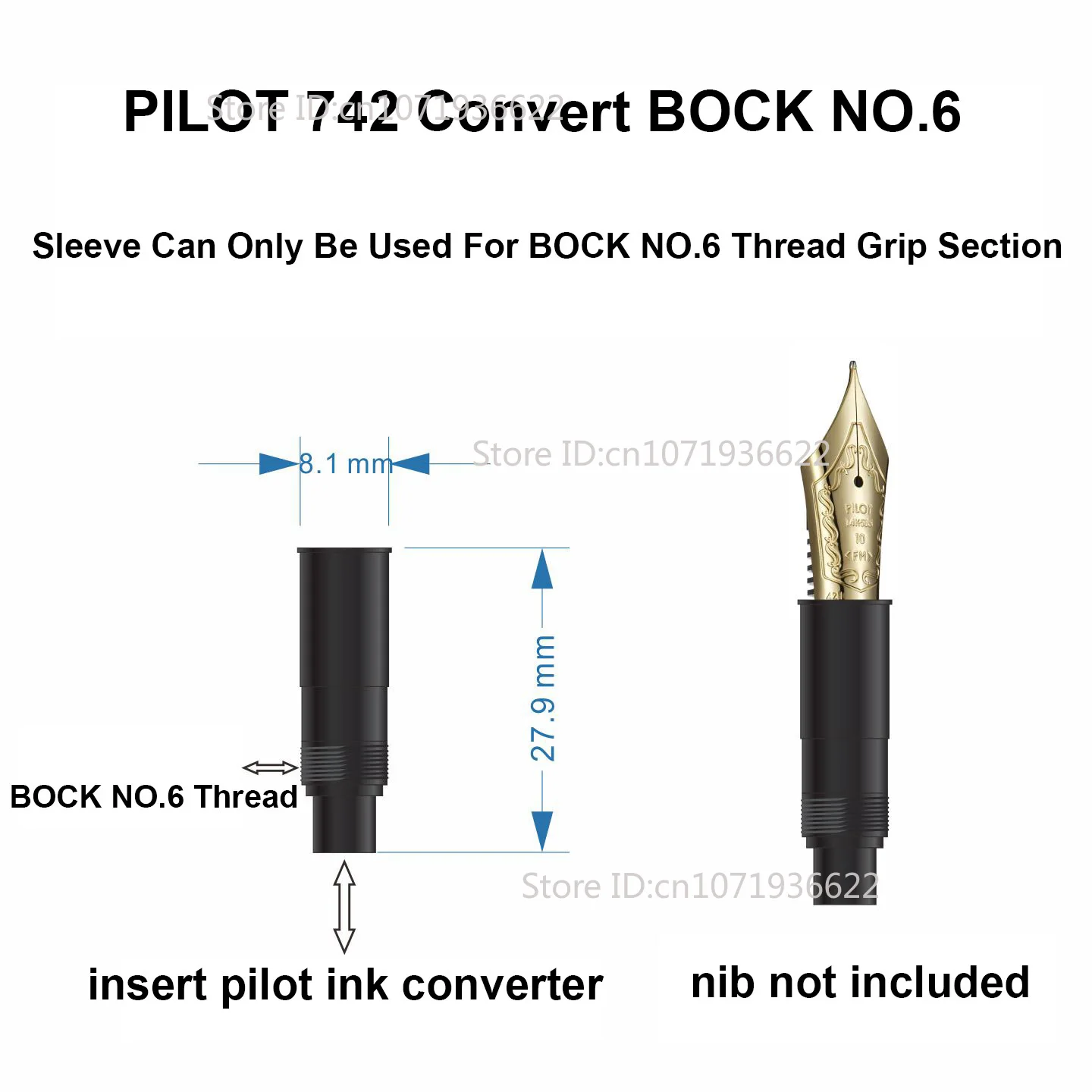 Zestaw końcówek do pióra Selmy BOCK nr 6, uchwyt, tuleja konwersyjna, odpowiedni do piór wiecznych Sailor Platinum MB/ Pelikan Wingsung. — zdjęcie produktu 2