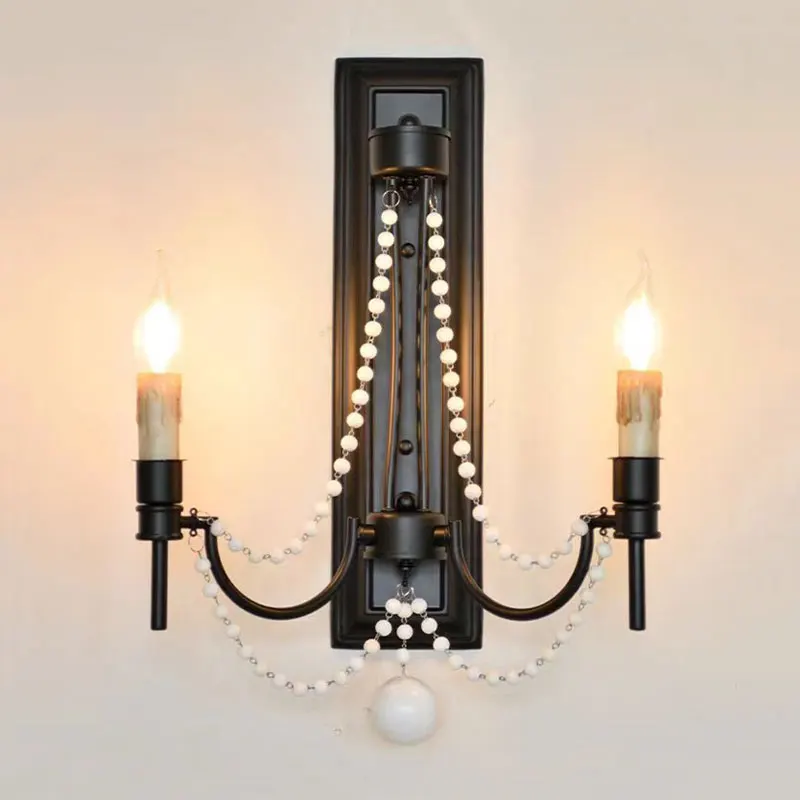 

Loft Retro American Bedroom Bedside Lamp Living Room Dining Room Double Headed Black Iron Clothing Store Corridor Wall Sconce