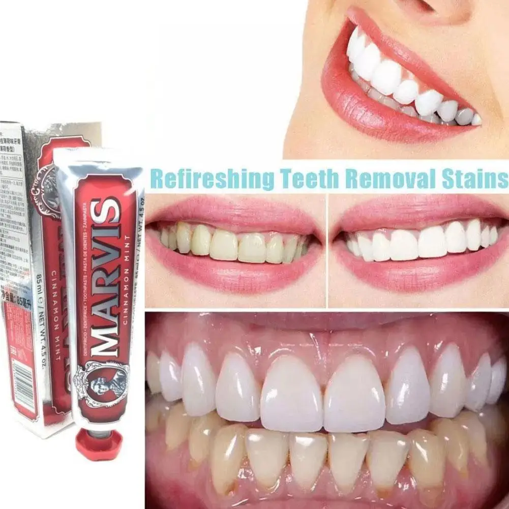 1Pcs 85ml Italy Original Marvis Whitening Mint Freshen Breath and Remove Smoke Stains Toothpaste