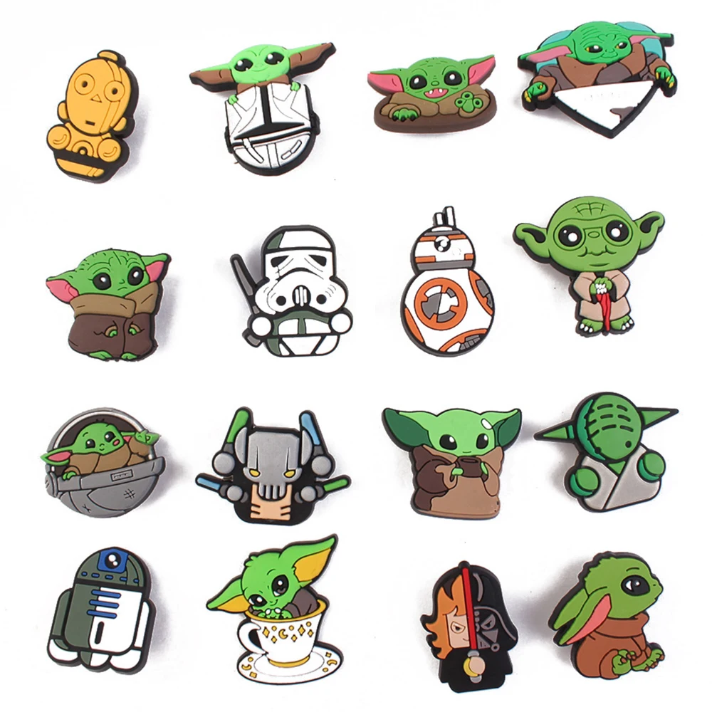 16styles Cute Yoda Shoe Charms Decor Accessory for Clogs Sandals Decorations Charms Decor PVC Accessories Cartoon Kids Gifts