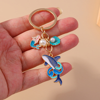 Aihua New Y2K Pearl Shell Blue Dolphin Keychain Beautiful Sea Beach Animal Pendants For Keyring Handmade DIY Jewelry Findings