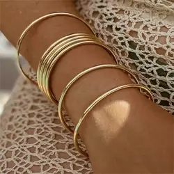 Fashionable Stainless Steel Bracelet For Women Round Minimalist Elegant Gold Color Bangle Luxury Accessories Popular Jewelry