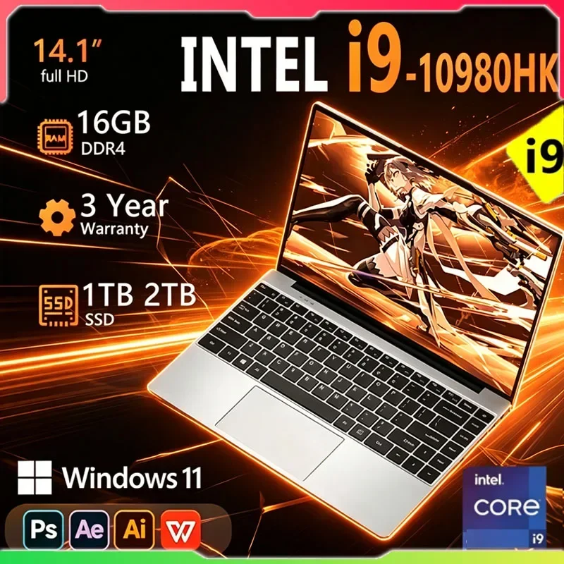Portable Intel Core I9 10980HK 14.1' Notebook Laptop Computer PC 16GB DDR4 1TB 2TB SSD Windows 11 4K Office Gaming PC Computer