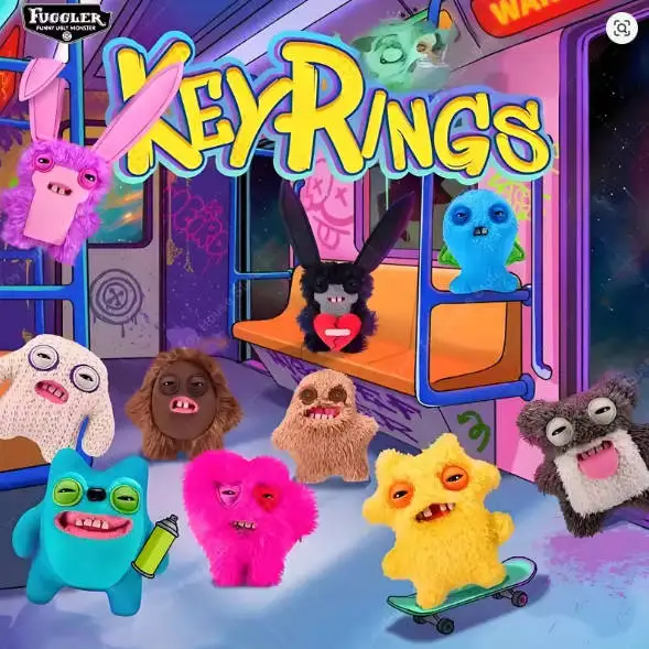 Fuggler Series5 Plush Keyrings Funny Ugly Monster Doll Wide Eyed Weirdo Annoyed Alien Backpacke Pendant Toys Kids Hallowee Gifts