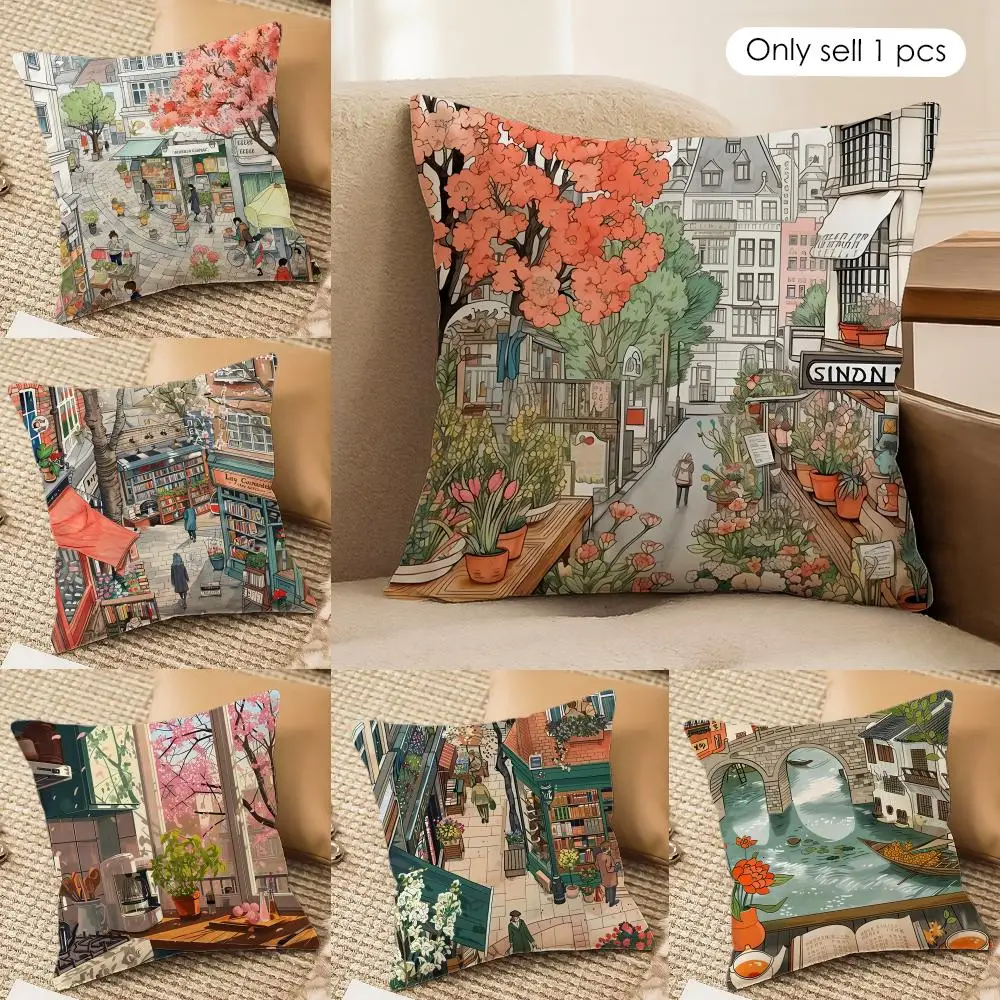 Retro Street Anime Leisure Cushion Cover Silky Short Plush Invisible Zipper Dustproof Sofa Pillow Case For Home Decor
