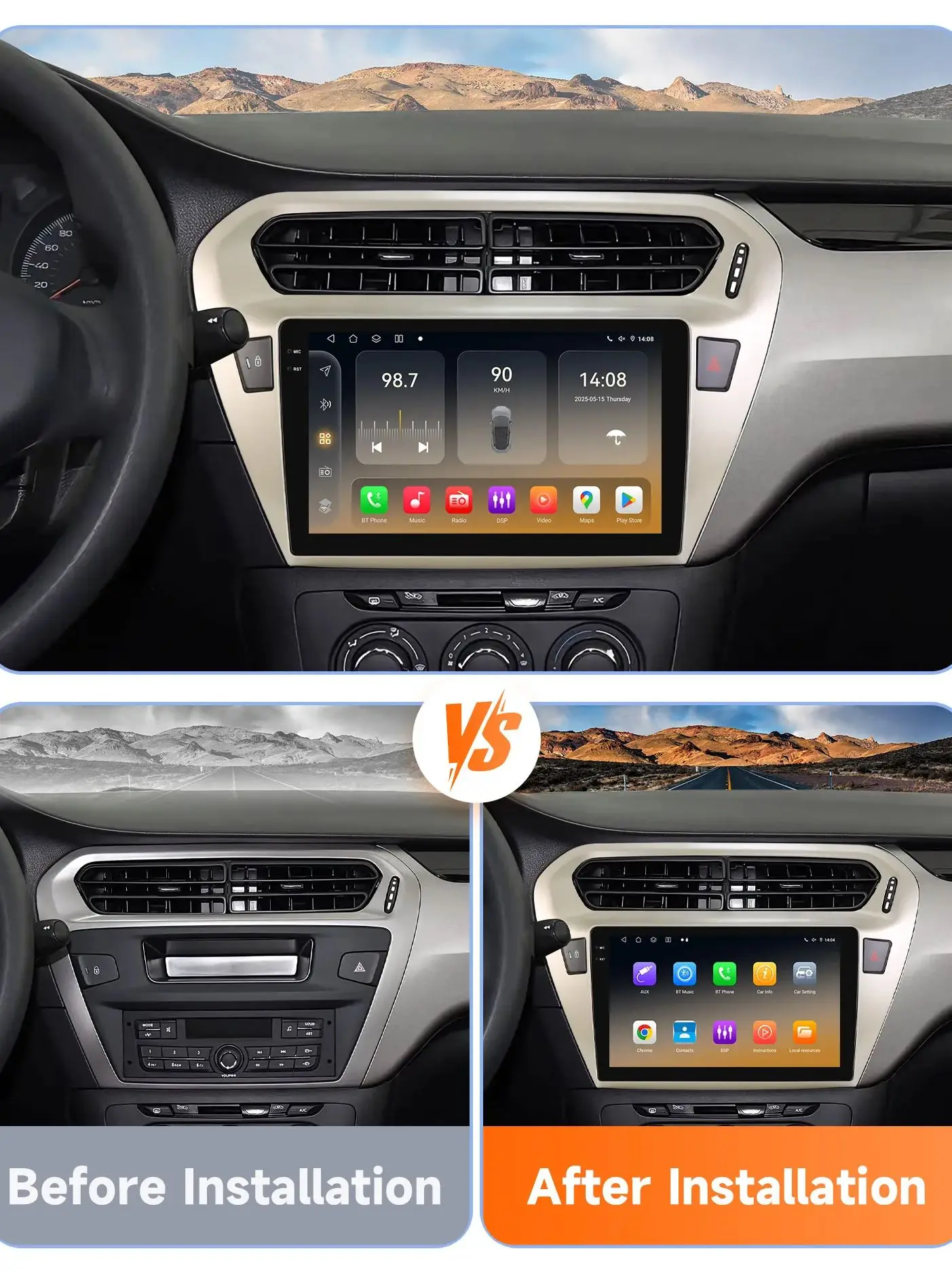 Radio samochodowe Hizpo 8G 128G 2Din Android 14 do Peugeot 301/Citroen C-Elysee Elysee 2013-2018 AI Car Multimedia GPS 4G Carplay 6115 — 2