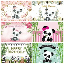 Cute Panda 1st Birthday Backdrops For Photography Bamboo Flower Baby Shower Party Backgrounds Photo Photographic Studio Shoot