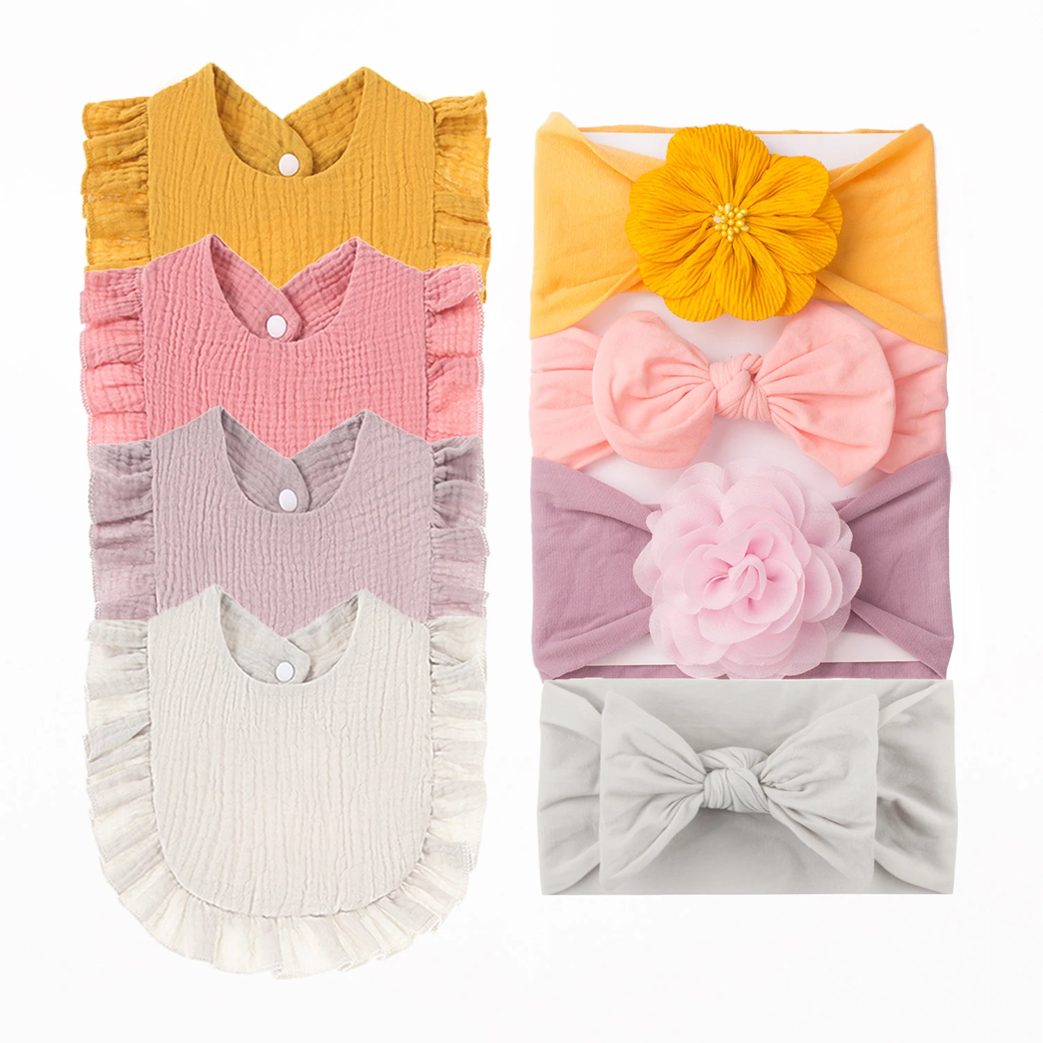 

8 шт., нейлоновый бант, мягкая эластичная детская повязка на голову, комплект детских нагрудников, милые аксессуары принцессы, праздничный подарок