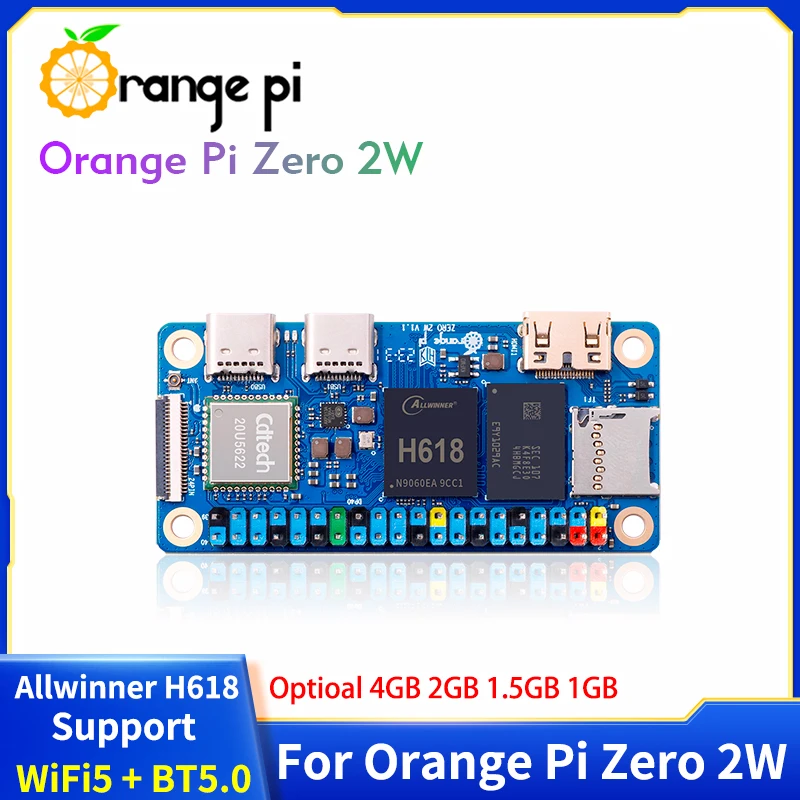 Orange Pi Zero 2 W 4GB 2GB 1.5GB 1GB RAM Allwinner H618 Quad-core Cortex-A53 Mini PC Support WiFi5 + BT5.0 For Orange Pi Zero 2W