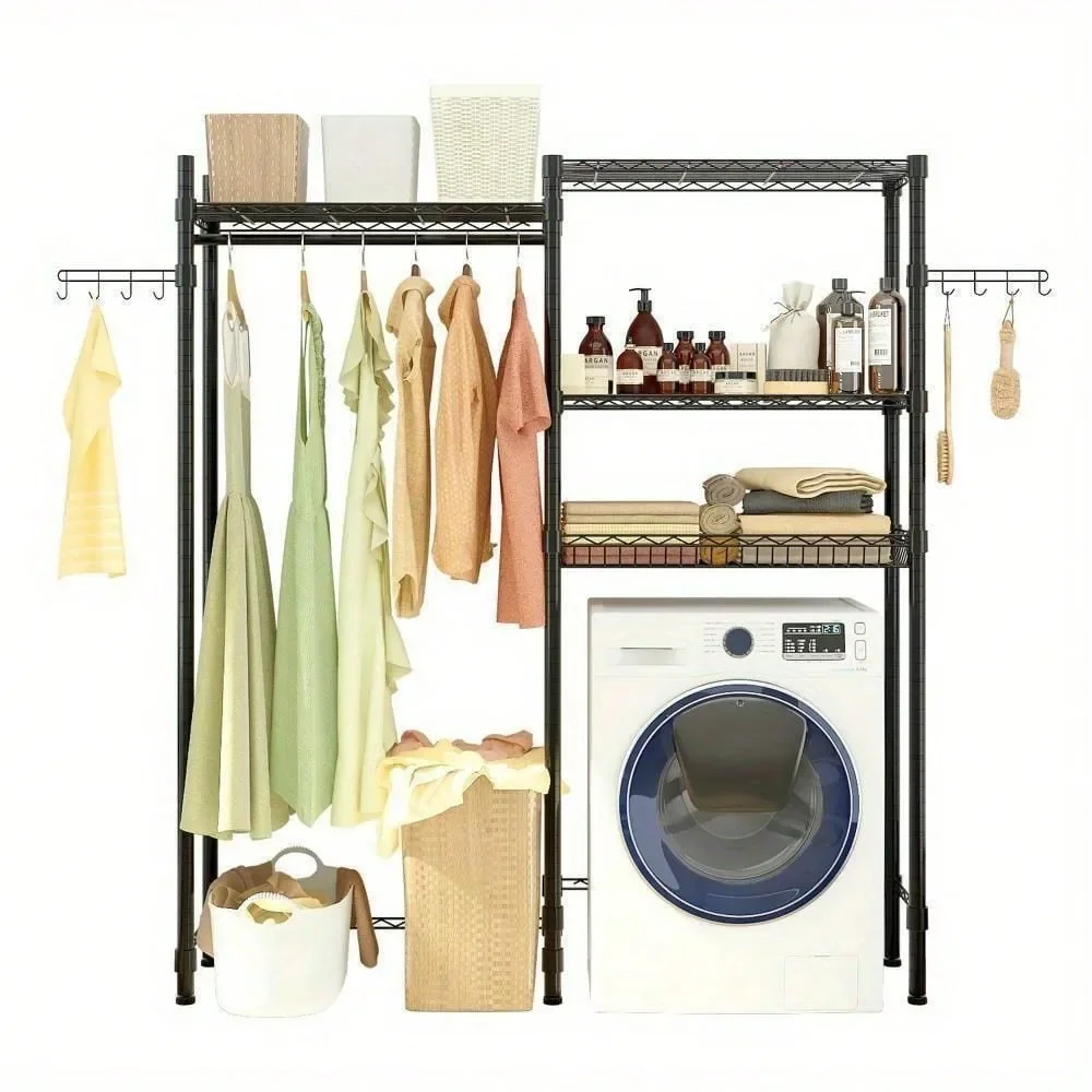 

76"H Washer and Dryer Shelves Heavy Duty Laundry Room Adjustable Shelf Black