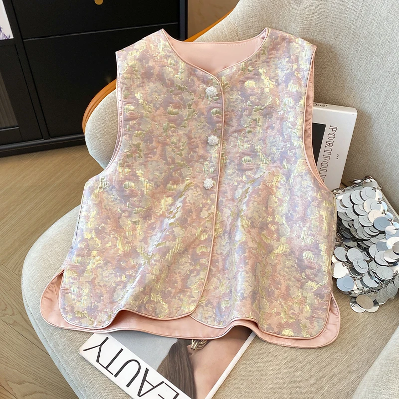 Early Spring Faion New Chinese Embroidered Vest round Ne Outwear Elegance High-End Tang Costume Cotton Polyester Blend