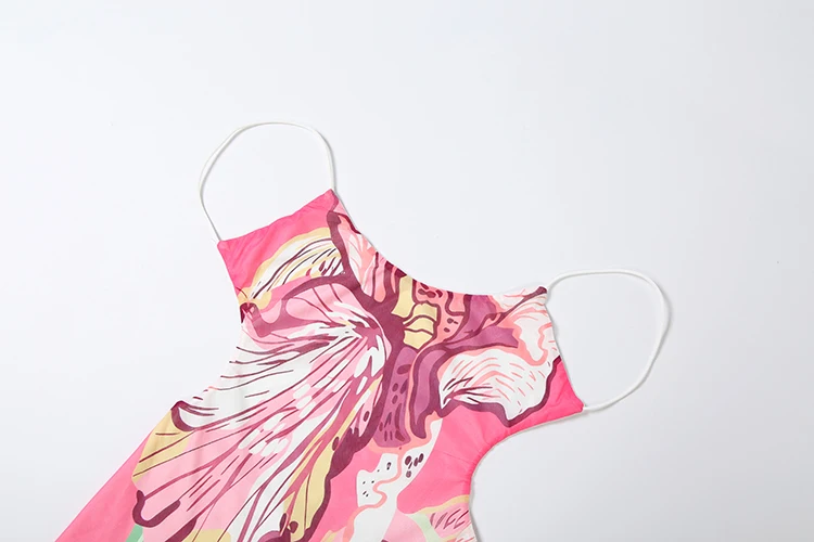 Weird Puss Tiered Langes Kleid mit unregelmäßigem Saum für Damen, bunter Print, tiefer Ausschnitt, rückenfrei, ärmellos, für Mitternachtsclub-Partys, sexy Vestidos – Detail 6
