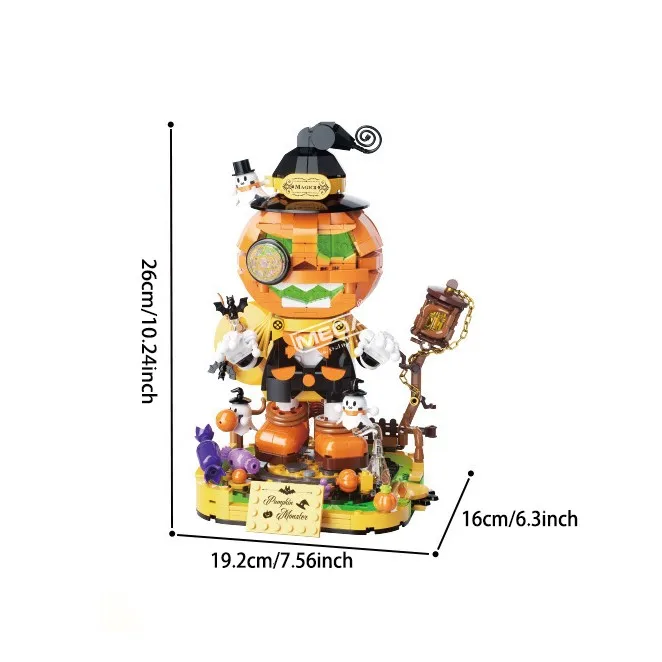 Set di blocchi di costruzione con testa di zucca di Halloween fai-da-te 795 pezzi di particelle di elfi di zucca modello di mattoni regalo di Halloween per bambini