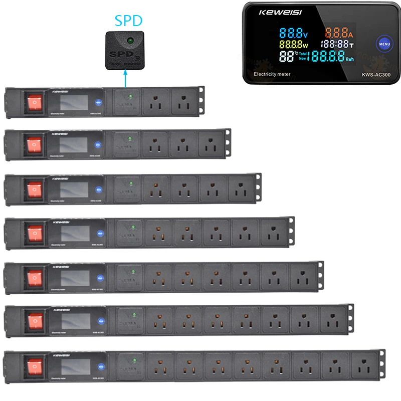 

Network cabinet rack power strip surge protection C14 input American standard socket LCD AC voltmeter without extension cord