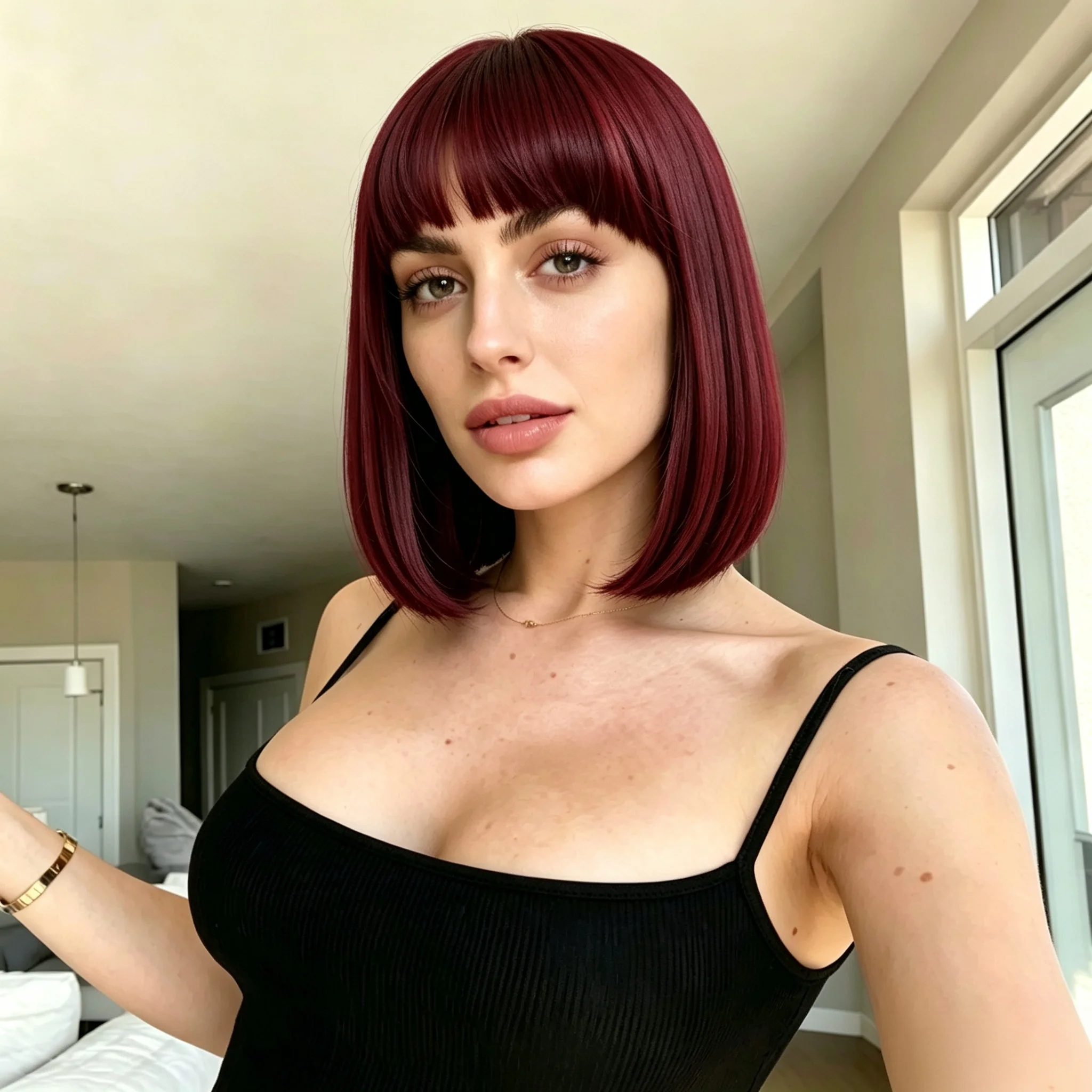 Ladies' burgundy short bob synthetic wig with bangs, suitable for role-playing, carnivals, St. Patrick's Day